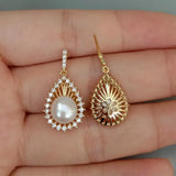 YYGEM Pearl CZ Teardrop Dangle Stud Earrings