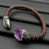 YYGEM Cultured Pearl Purple Amethyst Rough Leather Bangle Bracelet