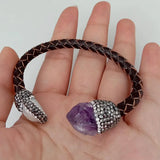 YYGEM Cultured Pearl Purple Amethyst Rough Leather Bangle Bracelet