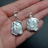 YYGEM Cultured Rectangle Pearl Dangle Earrings