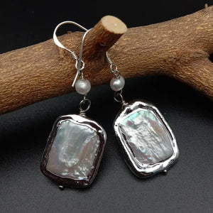 YYGEM Cultured Rectangle Pearl Dangle Earrings