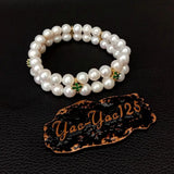 YYGEM Cultured Pearl Bracelet with Green Cz Spacer Stretch