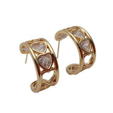 Heart Shape CZ Crystal Pave Hoop Earrings Golden Cubic Zircon Jewelry