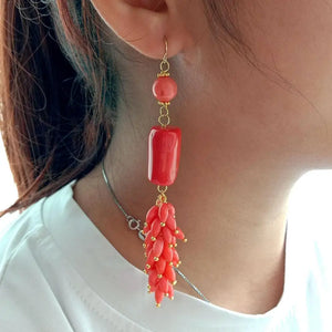 Ethnic Orange Coral Tube Plated Hook Earrings for Women