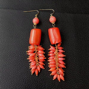 Ethnic Orange Coral Tube Plated Hook Earrings for Women