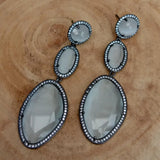 White Cat's Eye Cz Gunmetal Stud Earrings for Women