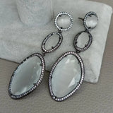 White Cat's Eye Cz Gunmetal Stud Earrings for Women