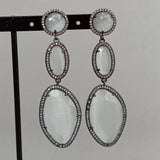 White Cat's Eye Cz Gunmetal Stud Earrings for Women