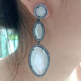 White Cat's Eye Cz Gunmetal Stud Earrings for Women