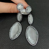 White Cat's Eye Cz Gunmetal Stud Earrings for Women