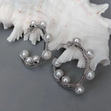 YYGEM Freshwater Cultured Pearl Cz Pave Circle Hoop Earrings