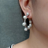 YYGEM Freshwater Cultured Pearl Cz Pave Circle Hoop Earrings