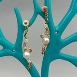 YYGEM Pearl CZ Pave Dangle Earrings