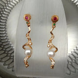 YYGEM Pearl CZ Pave Dangle Earrings