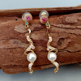YYGEM Pearl CZ Pave Dangle Earrings