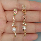 YYGEM Pearl CZ Pave Dangle Earrings