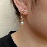 YYGEM Pearl CZ Pave Dangle Earrings