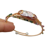 Freshwater Purple Biwa Pearl Natural Tourmaline HandMade Bangle