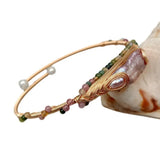 Freshwater Purple Biwa Pearl Natural Tourmaline HandMade Bangle