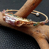 Freshwater Purple Biwa Pearl Natural Tourmaline HandMade Bangle