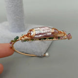Freshwater Purple Biwa Pearl Natural Tourmaline HandMade Bangle