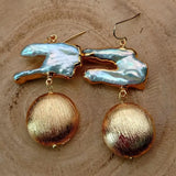 YYGEM White Keshi Pearl 24K Plated Coin Earrings