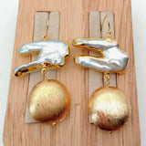 YYGEM White Keshi Pearl 24K Plated Coin Earrings