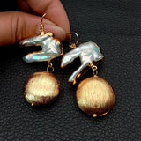 YYGEM White Keshi Pearl 24K Plated Coin Earrings
