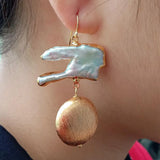 YYGEM White Keshi Pearl 24K Plated Coin Earrings