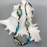 YYGEM Freshwater Pearl 18x32mm Turquoise Rice String Necklace Bohemian Jewelry