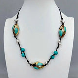 YYGEM Freshwater Pearl 18x32mm Turquoise Rice String Necklace Bohemian Jewelry