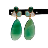 Geometric Green Agate Shell Stud Earrings