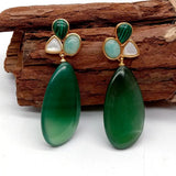 Geometric Green Agate Shell Stud Earrings