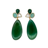 Geometric Green Agate Shell Stud Earrings
