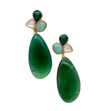 Geometric Green Agate Shell Stud Earrings