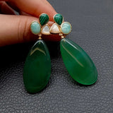 Geometric Green Agate Shell Stud Earrings