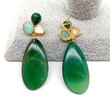 Geometric Green Agate Shell Stud Earrings