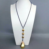 YYGEM Brushed Teardrop Pendant Lapis Lazuli Long Necklace