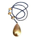 YYGEM Brushed Teardrop Pendant Lapis Lazuli Long Necklace