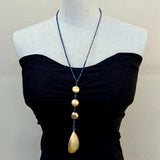 YYGEM Brushed Teardrop Pendant Lapis Lazuli Long Necklace