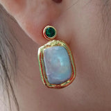 Green CZ Pave Pearl Stud Earrings