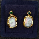 Green CZ Pave Pearl Stud Earrings