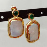 Green CZ Pave Pearl Stud Earrings