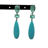 YYGEM Green Teardrop CZ Pave Turquoise Silver Stud Earrings for Women