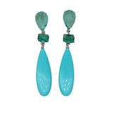 YYGEM Green Teardrop CZ Pave Turquoise Silver Stud Earrings for Women