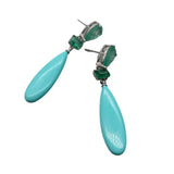 YYGEM Green Teardrop CZ Pave Turquoise Silver Stud Earrings for Women