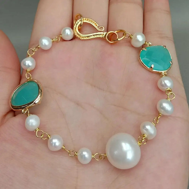 Baroque Freshwater Pearl Crystal Wrap Bracelet Leaves Jewelry