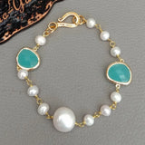 Baroque Freshwater Pearl Crystal Wrap Bracelet Leaves Jewelry