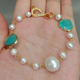 Baroque Freshwater Pearl Crystal Wrap Bracelet Leaves Jewelry