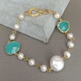 Baroque Freshwater Pearl Crystal Wrap Bracelet Leaves Jewelry